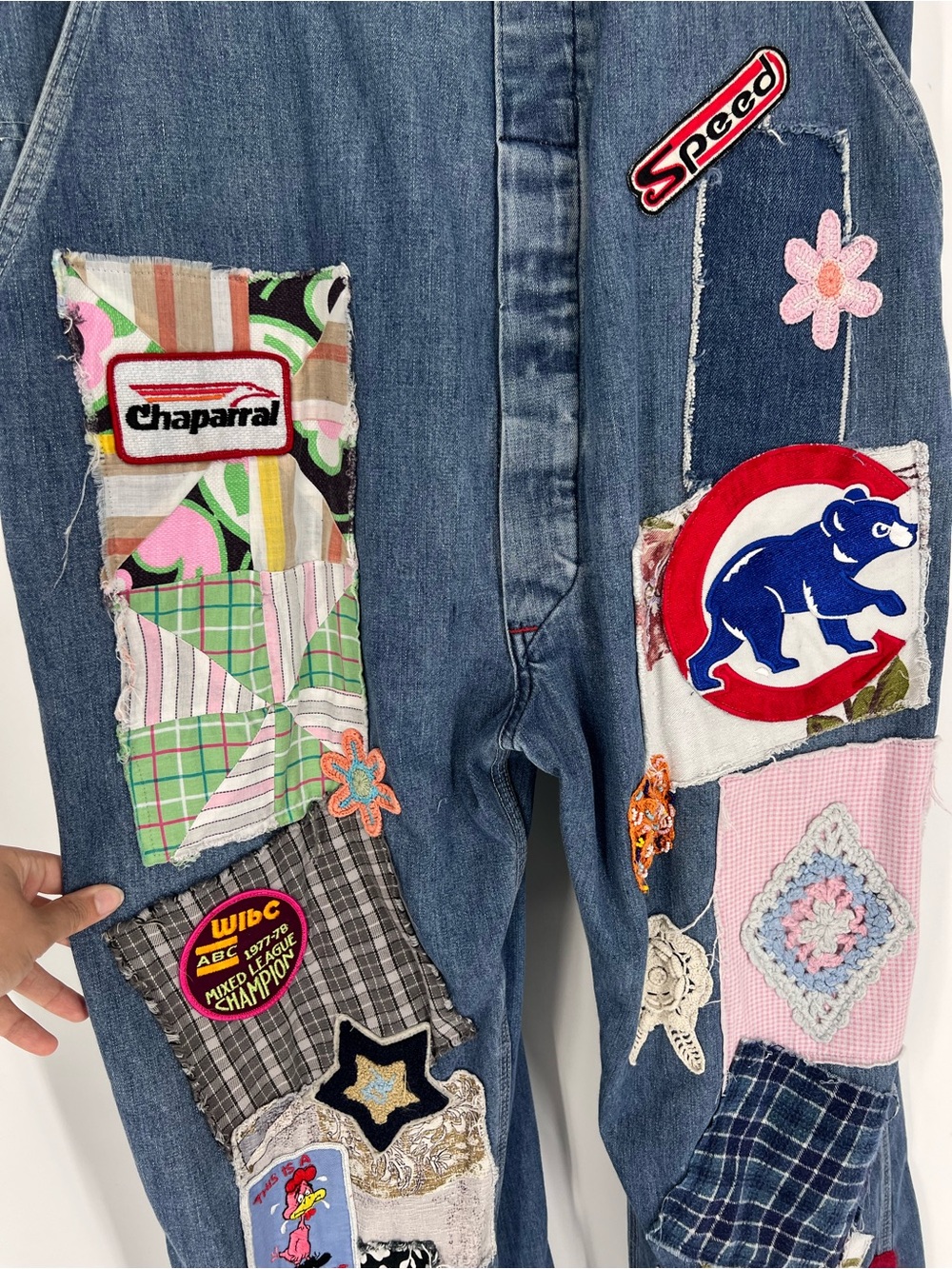 Riley Vintage Eclectic Patchwork Straight Leg Denim Jumpsuit Denim Overalls 1X - Picture 9 of 15